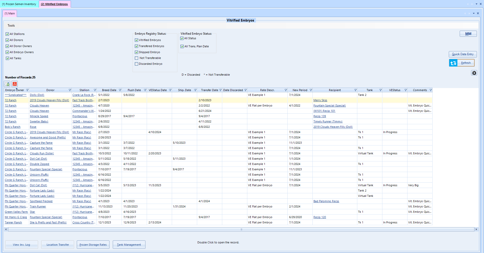 Vitrified Embryo Inventory